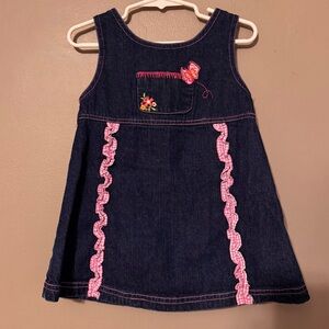 Vintage 1990s Carters Watch The Wear Denim Dress Toddler 2T Ruffle Butterfly Era